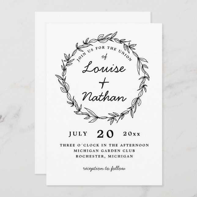 Invitation faire part de mariage couronne (Devant / Derrière)