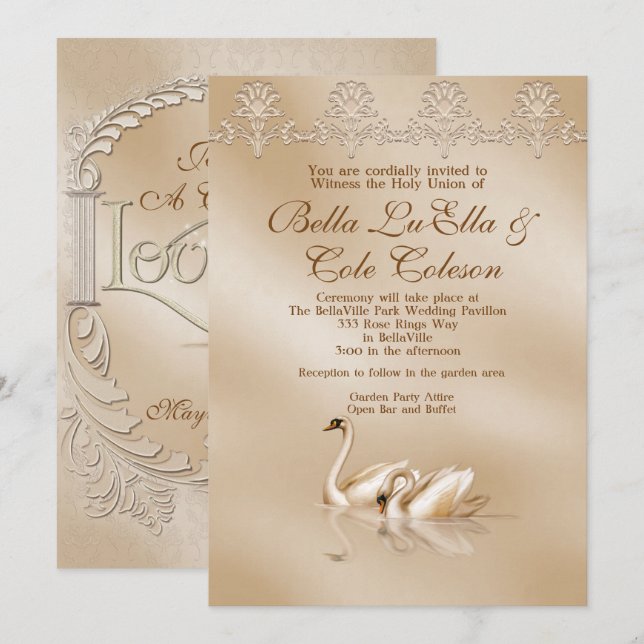 Invitation Faire-part de mariage de cygne (Devant / Derrière)