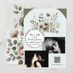 Invitation Faire part de mariage floral aquarelle vert olive 