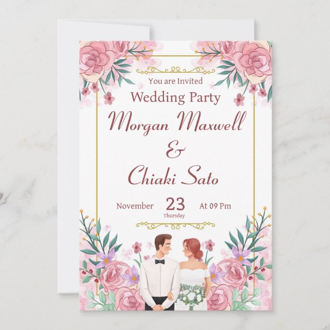 Invitation "Faire-part de mariage florale rose pâle (Devant)