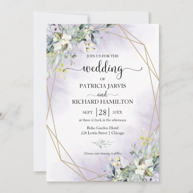Invitation Faire part de mariage géométrique eucalyptus verdu (Devant)
