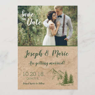 Invitation Faire part de mariage montagne rustique Save the D