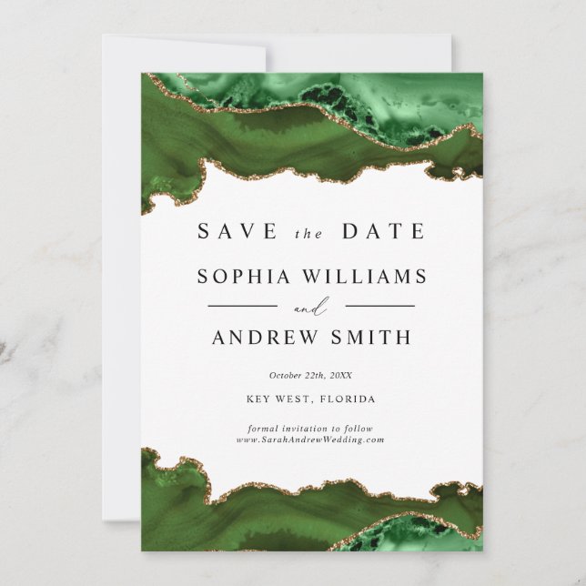 Invitation Faire part de mariage or blanc et verdure (Devant)