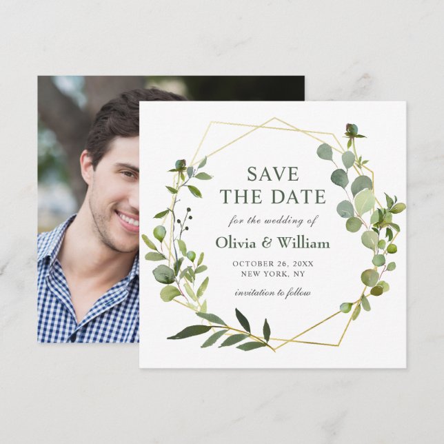 Invitation Faire part de mariage PHOTO Eucalyptus Moderne SAV (Devant / Derrière)