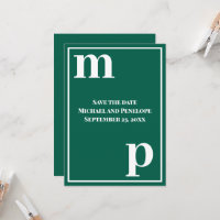 Faire part de mariage tendance à monogramme vert é