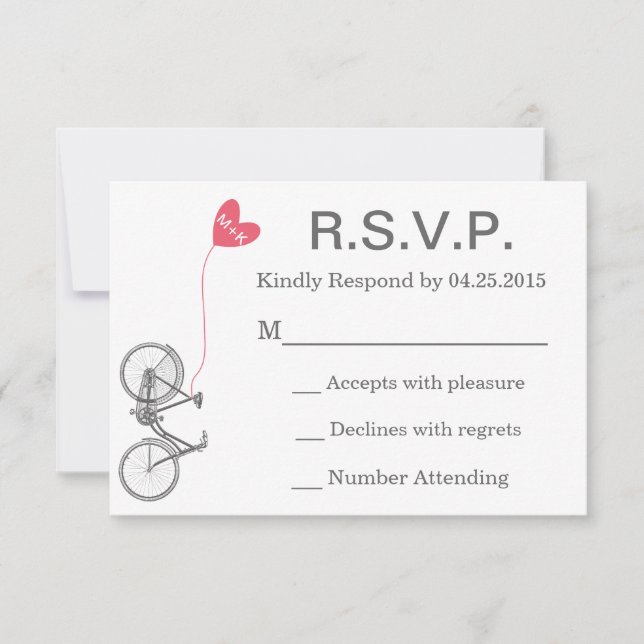 Invitation Faire part de mariage vélo et cœur R.S.V.P. (Devant)
