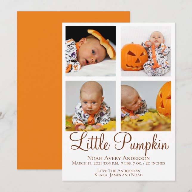 Invitation Faire part de naissance avec photo de Thanksgiving (Devant / Derrière)