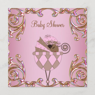 Invitation Faire part de naissance bébé fille Rose Marron Or 