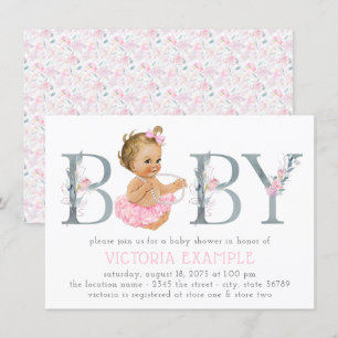 Invitation Faire part de naissance bébé fille tutu rose gris