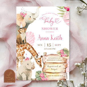 Invitation Faire part de naissance fille Savane Rose Safari