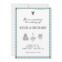 Faire part de réservation à bordure rayée sarcelle