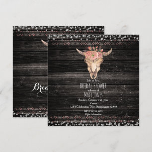 Invitation Faire part Glam Bois Sombre Crâne de Vache Floral 