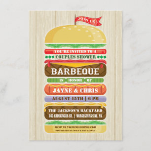 Invitation Faire pile rustique Hamburger Couples douche BBQ