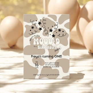Invitation Faire Qui est de bonne humeur Cow Print 1er Annive