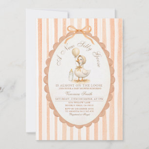 Invitation Faireparts de bébé aux rayures de pêche et au nœud