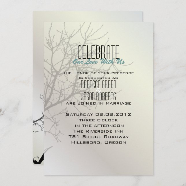 Invitation Faireparts de mariage Arbres Oiseaux d'amour Moder (Devant / Derrière)