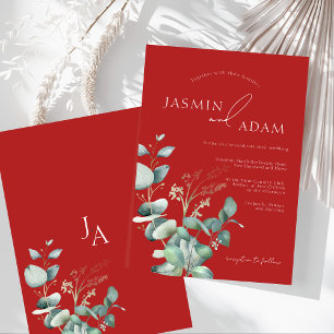 Invitation Faireur de mariage élégant au eucalyptus rouge mon