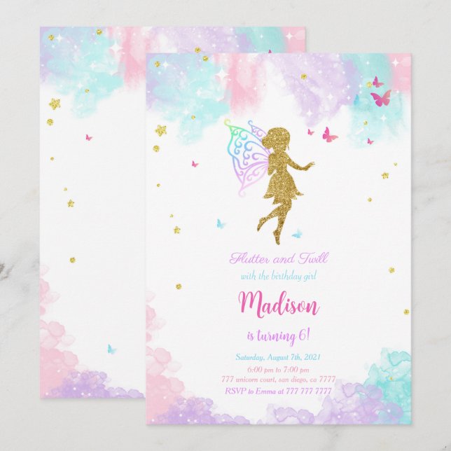 Invitation Fairy Birday Party (Devant / Derrière)