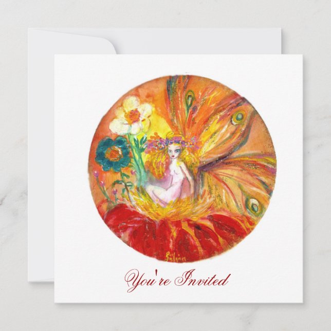 Invitation FAIRY DES FLEURS rouge bleu jaune blanc (Devant)