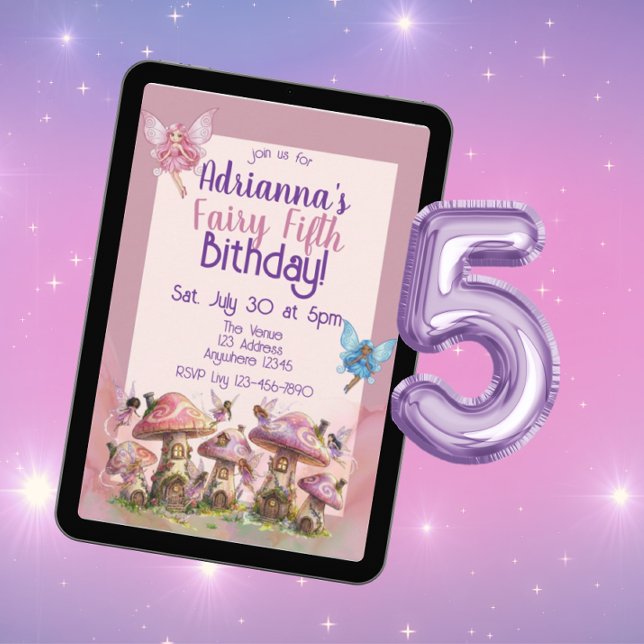 Invitation Fairy Fifth, Pink Purple 5th Birthday (Créateur téléchargé)