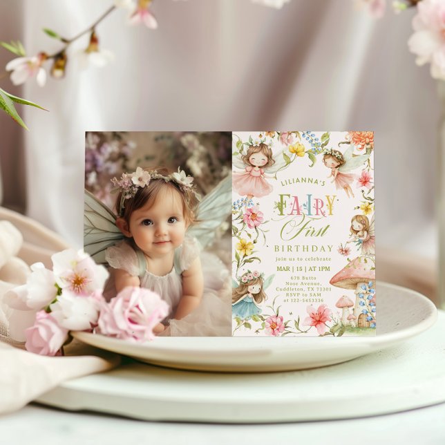 Invitation Fairy First Birthday Colorful Enchanted Photo (Créateur téléchargé)