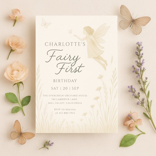 Invitation Fairy First Birthday Floral Watercolor (Créateur téléchargé)