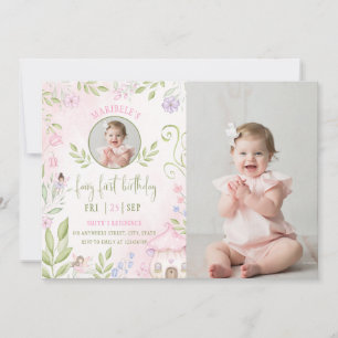 Invitation Fairy First Birthday Forest Champignons Photo