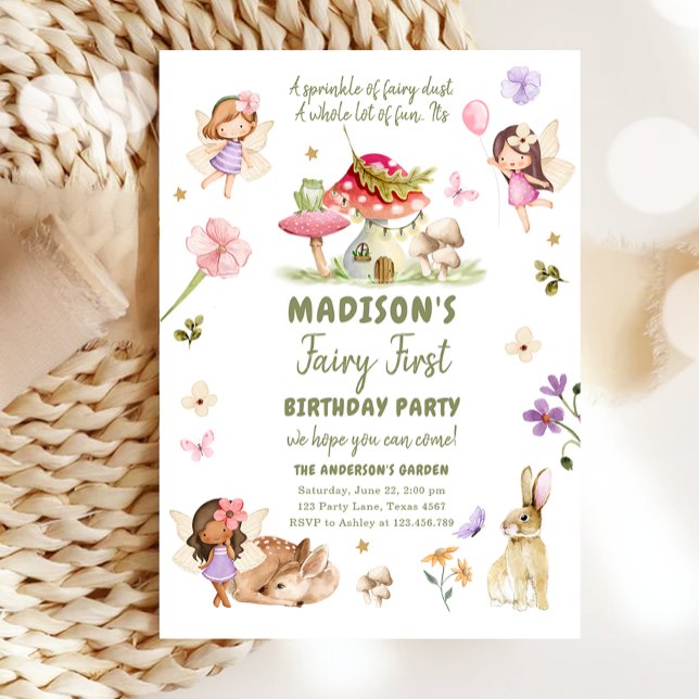 Invitation Fairy First Birthday Girl 1st Fairy Forest Magique (Créateur téléchargé)