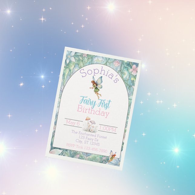 Invitation Fairy First Birthday, Watercolor 1st Birthday (Créateur téléchargé)