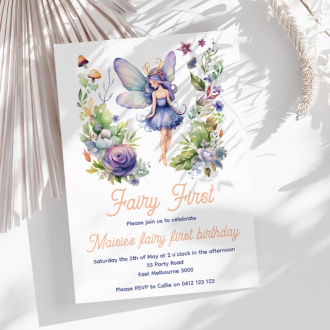 Invitation Fairy First Cute Aquarelle 1er Anniversaire (Créateur téléchargé)
