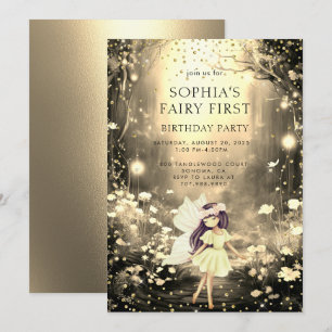 Invitation Fairy First Enchanted Forest Girl 1er anniversaire