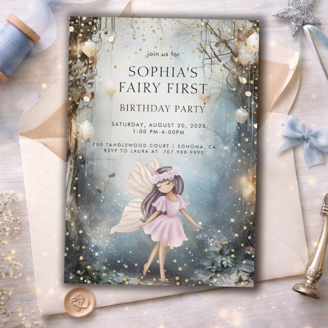 Invitation Fairy First Enchanted Forest Girl 1er anniversaire (Créateur téléchargé)