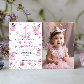Invitation Fairy First Floral Garden Butterfly Birthday Photo