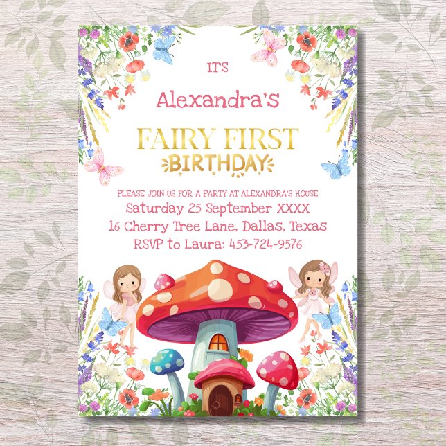 Invitation Fairy First Floral Girl 1er Anniversaire (Créateur téléchargé)