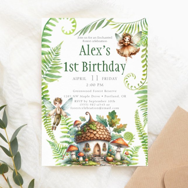 Invitation Fairy Forest Garden Genre Neutre 1er anniversaire (Créateur téléchargé)