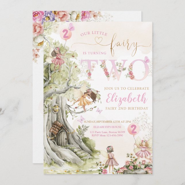 Invitation Fairy Forest Girl Anniversaire (Devant / Derrière)