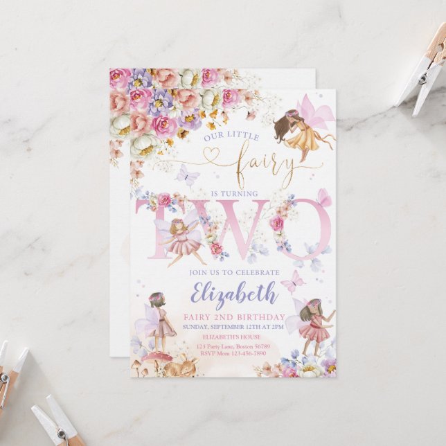 Invitation Fairy Garden Anniversaire Fairy Forest (Devant/Arrière en situation)