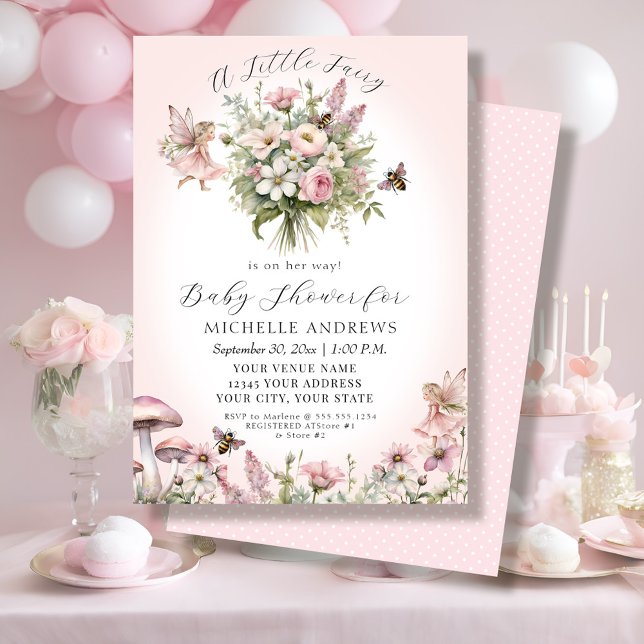 Invitation Fairy Garden Floral Champagne Rose Baby shower fil (Créateur téléchargé)
