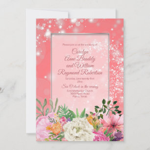 Invitation Fairy Garden Pastel Fleurs Coral Mariage