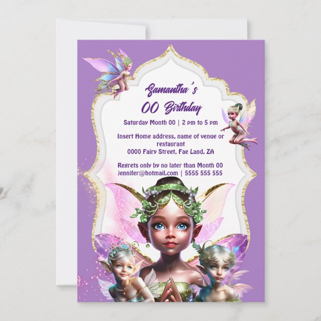 Invitation Fairy imaginaire whimsical pixie princesse violett (Devant)