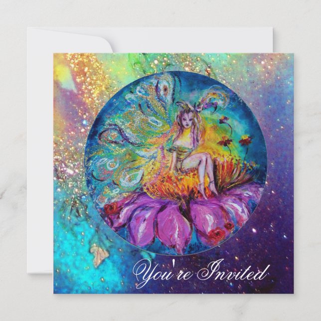 Invitation FAIRY IN NIGHT, mousseux rouge bleu rose (Devant)