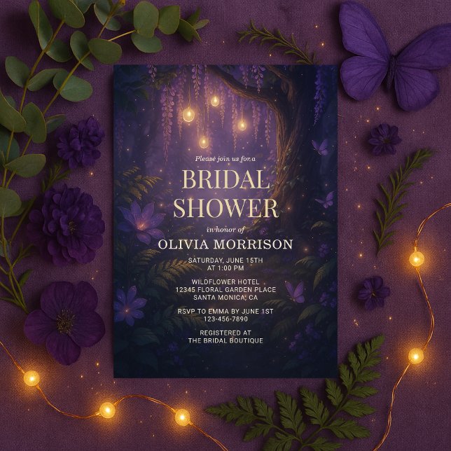 Invitation Fairy Lights Enchanted Forest Purple Bridal Shower (Créateur téléchargé)