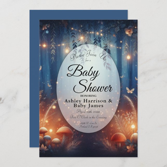 Invitation Fairy Lights in a Moonlit Forest Baby Shower (Devant / Derrière)