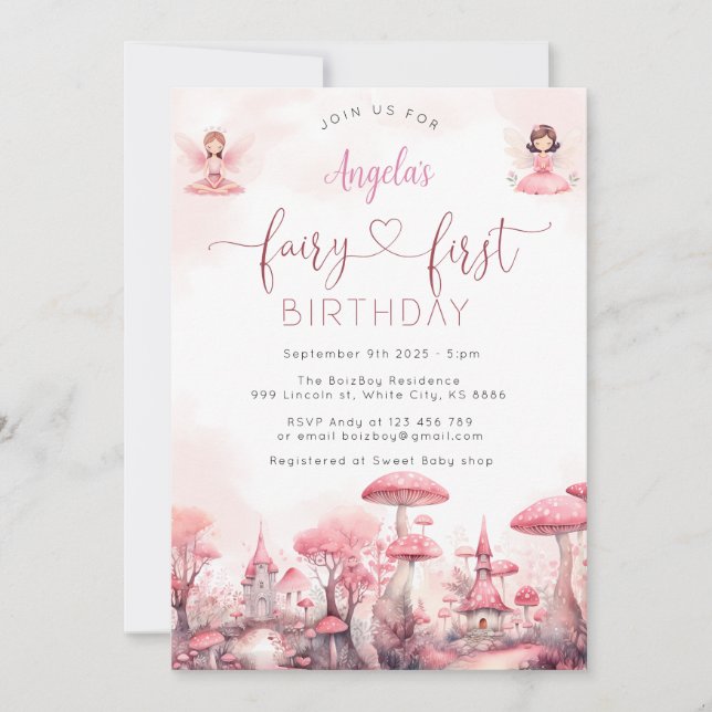 Invitation Fairy Magique Première fête d'anniversaire Invitat (Devant)