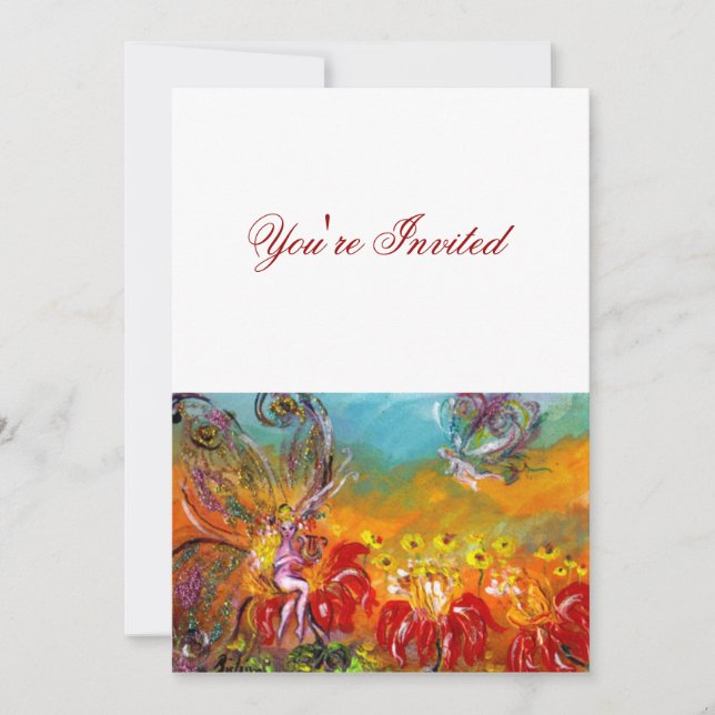 Invitation FAIRY OF THE RED FLOWERS Imaginaire Anniversaire (Devant)