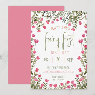 Invitation Fairy Premier Anniversaire Forêt Aquarelle Champig