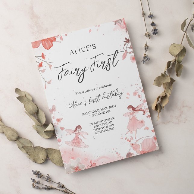 Invitation Fairy Premier thème Fille 1er anniversaire fête (Créateur téléchargé)