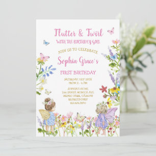 Invitation Fairy Princess Flower Garden Girls Anniversaire