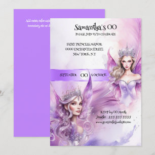 Invitation Fairy princesse mythique violet thème conte de fée