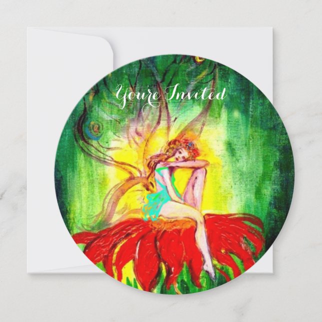 Invitation FAIRY RÊVER SUR UNE FLEURS ROUGE Rouge Vert Jaune (Devant)